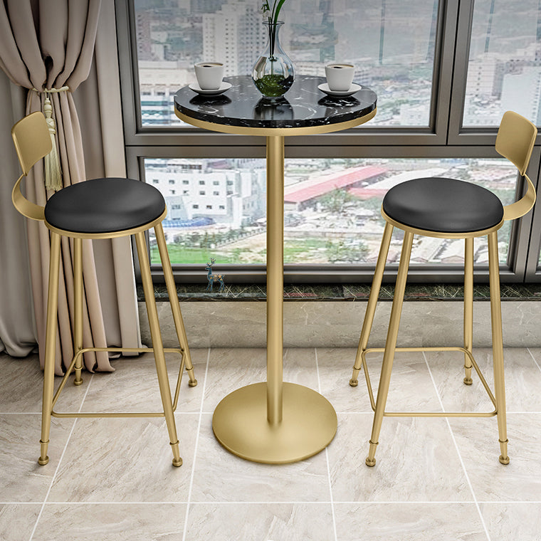 Glam Round Counter-height Stool Leather Footrest Bar Stool with Gold Base