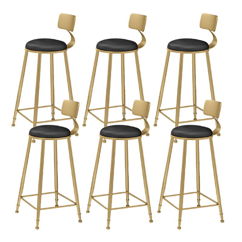 Glam Round Counter-height Stool Leather Footrest Bar Stool with Gold Base
