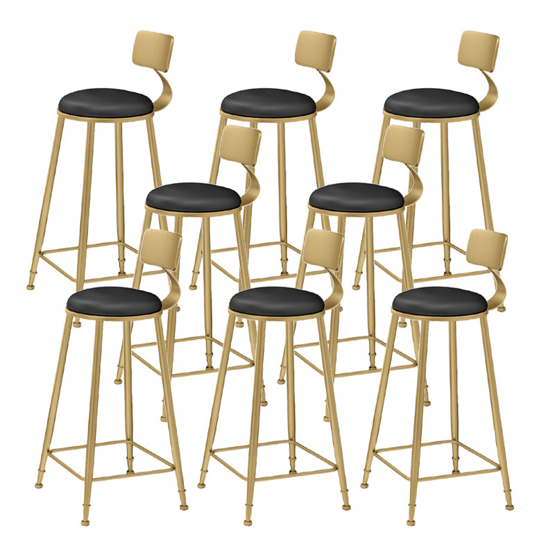 Glam Round Counter-height Stool Leather Footrest Bar Stool with Gold Base