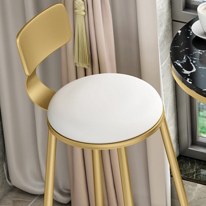 Glam Round Counter-height Stool Leather Footrest Bar Stool with Gold Base