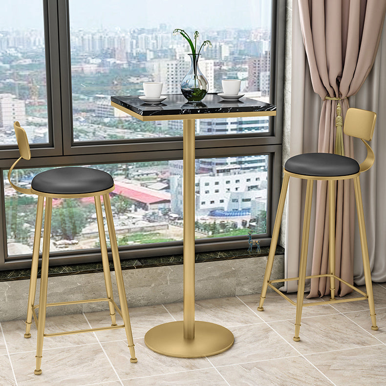 Glam Round Counter-height Stool Leather Footrest Bar Stool with Gold Base
