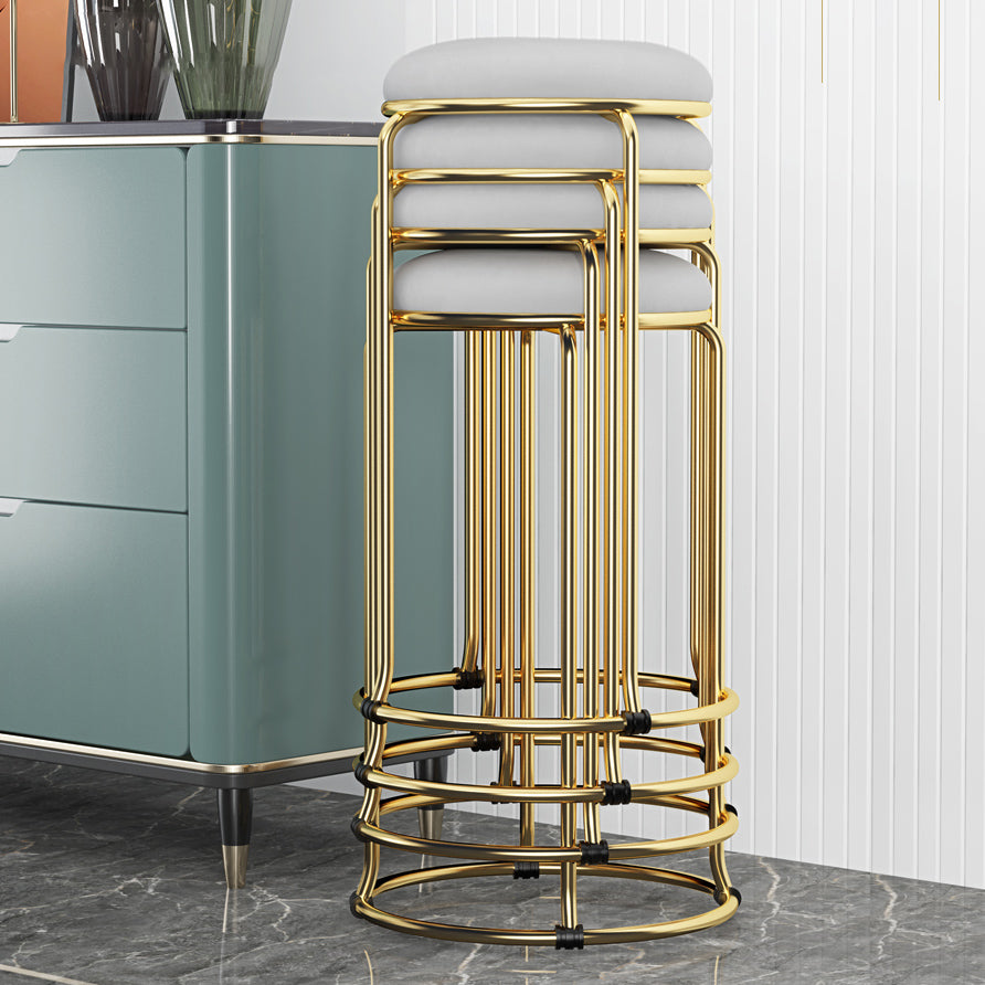 Glam Round Seat Counter Stool Faux Leather and Fabric Backless Counter Chair