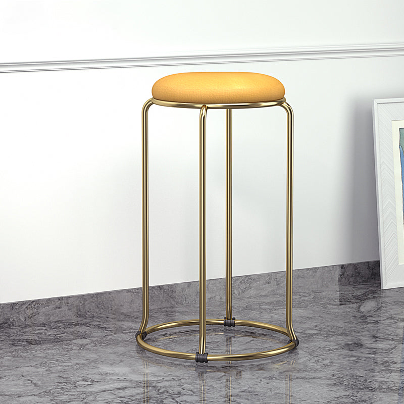 Glam Round Seat Counter Stool Faux Leather and Fabric Backless Counter Chair