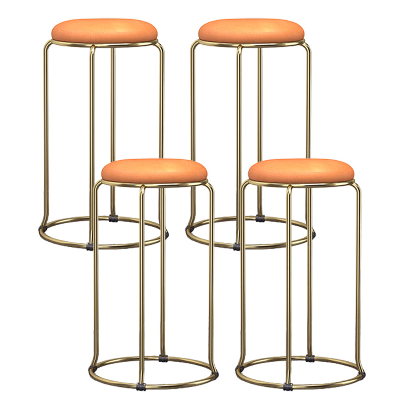 Glam Round Seat Counter Stool Faux Leather and Fabric Backless Counter Chair