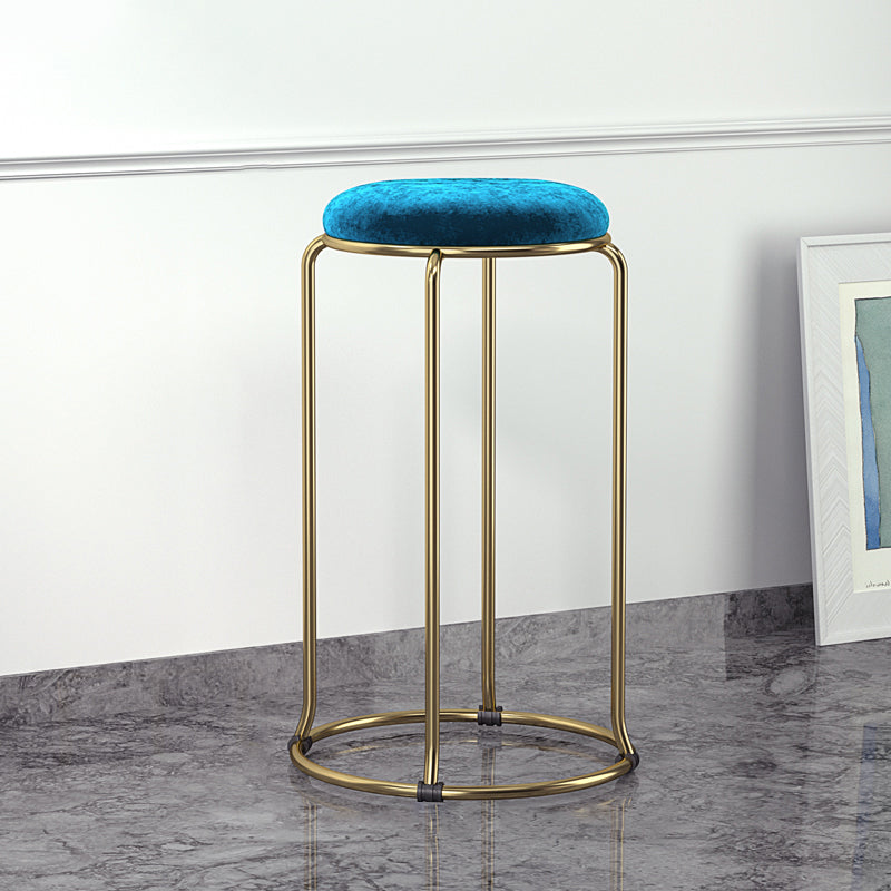 Glam Round Seat Counter Stool Faux Leather and Fabric Backless Counter Chair
