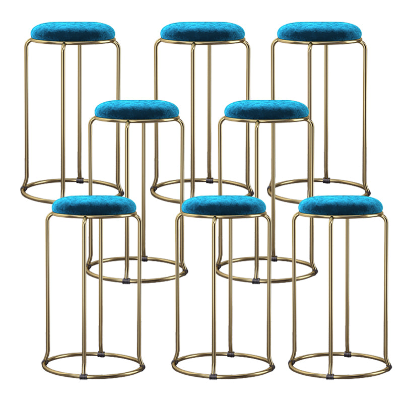 Glam Round Seat Counter Stool Faux Leather and Fabric Backless Counter Chair