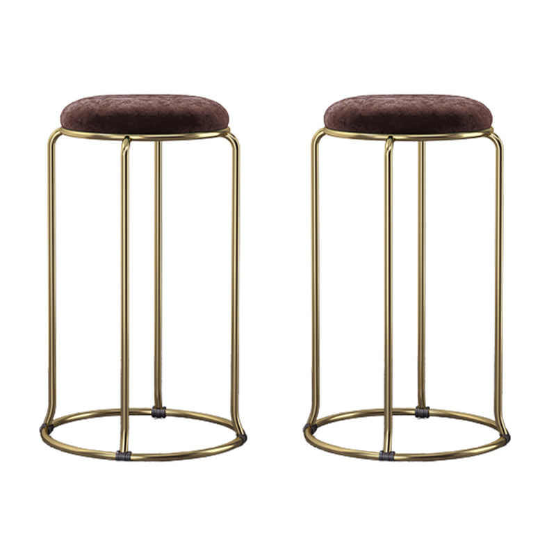 Glam Round Seat Counter Stool Faux Leather and Fabric Backless Counter Chair