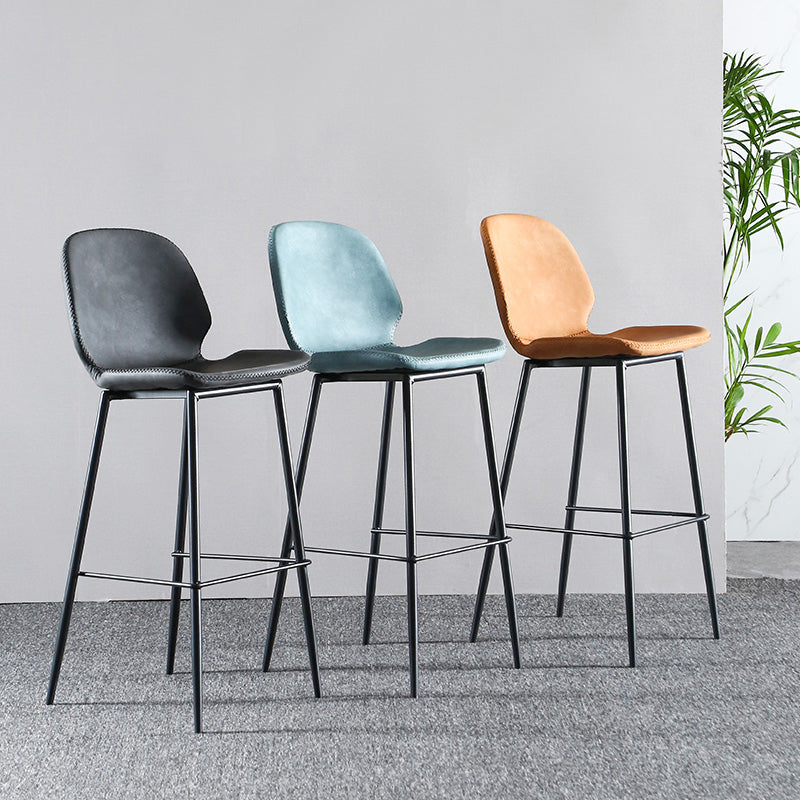 Scandinavian Armless Bar Stools Faux Leather Low Back Barstool with 4 Black Legs