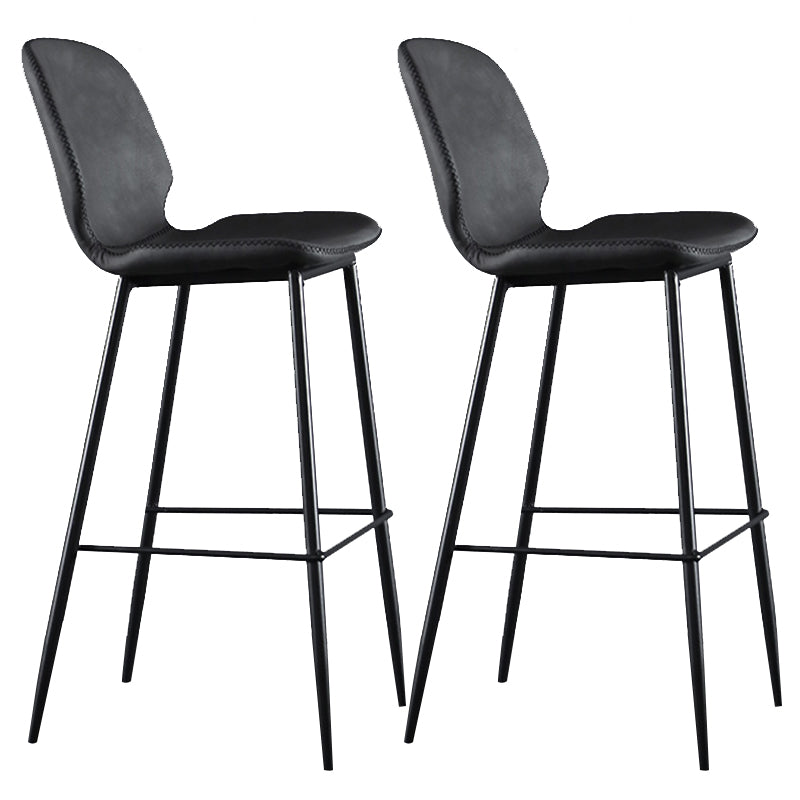 Scandinavian Armless Bar Stools Faux Leather Low Back Barstool with 4 Black Legs