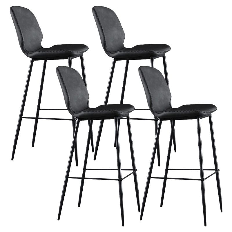 Scandinavian Armless Bar Stools Faux Leather Low Back Barstool with 4 Black Legs