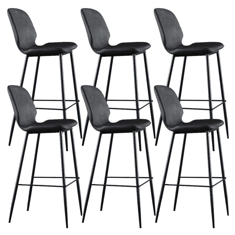 Scandinavian Armless Bar Stools Faux Leather Low Back Barstool with 4 Black Legs