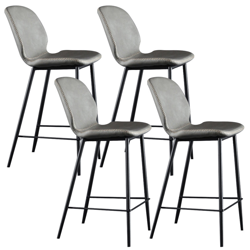 Scandinavian Armless Bar Stools Faux Leather Low Back Barstool with 4 Black Legs