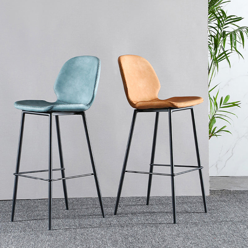 Scandinavian Armless Bar Stools Faux Leather Low Back Barstool with 4 Black Legs