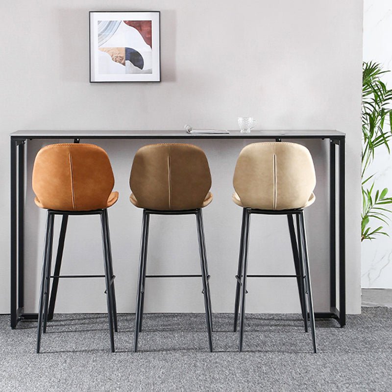 Scandinavian Armless Bar Stools Faux Leather Low Back Barstool with 4 Black Legs