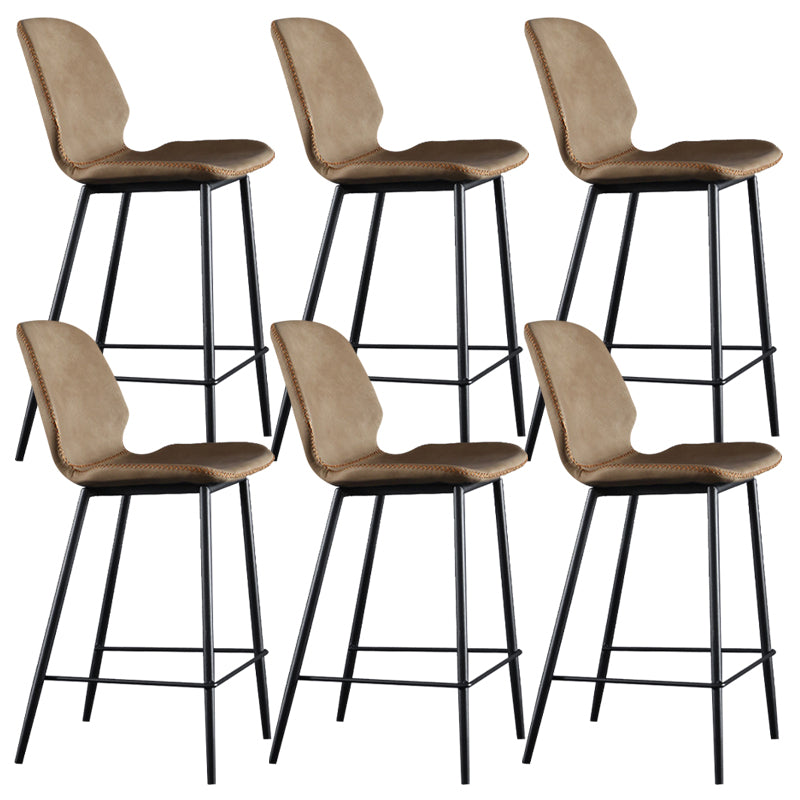 Scandinavian Armless Bar Stools Faux Leather Low Back Barstool with 4 Black Legs