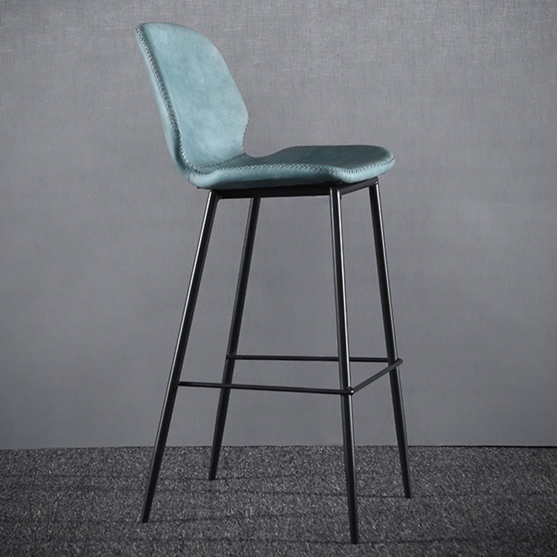 Scandinavian Armless Bar Stools Faux Leather Low Back Barstool with 4 Black Legs