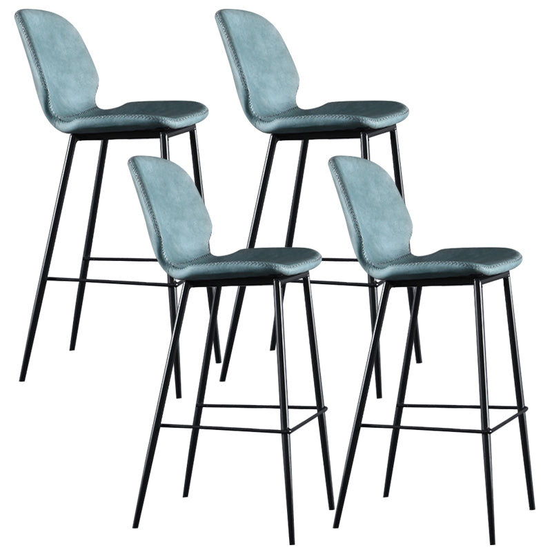 Scandinavian Armless Bar Stools Faux Leather Low Back Barstool with 4 Black Legs