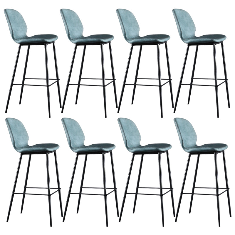 Scandinavian Armless Bar Stools Faux Leather Low Back Barstool with 4 Black Legs