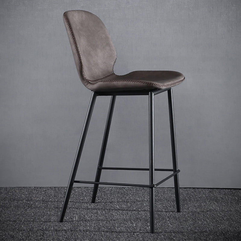 Scandinavian Armless Bar Stools Faux Leather Low Back Barstool with 4 Black Legs