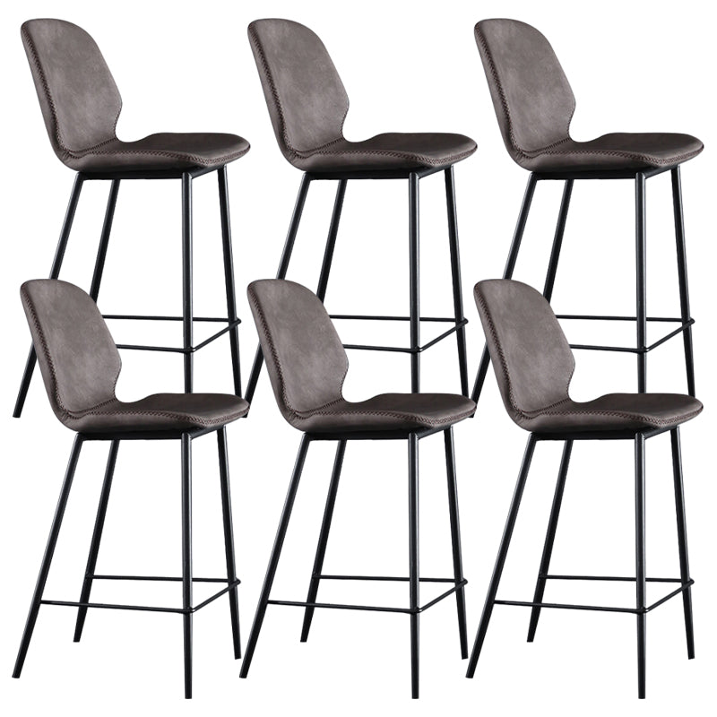 Scandinavian Armless Bar Stools Faux Leather Low Back Barstool with 4 Black Legs