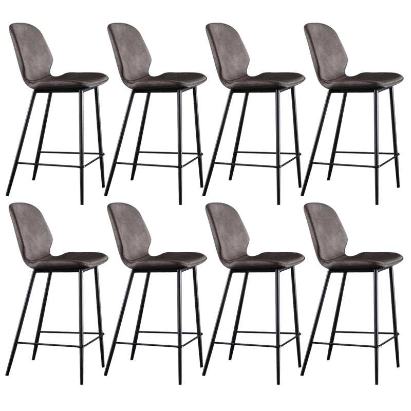 Scandinavian Armless Bar Stools Faux Leather Low Back Barstool with 4 Black Legs