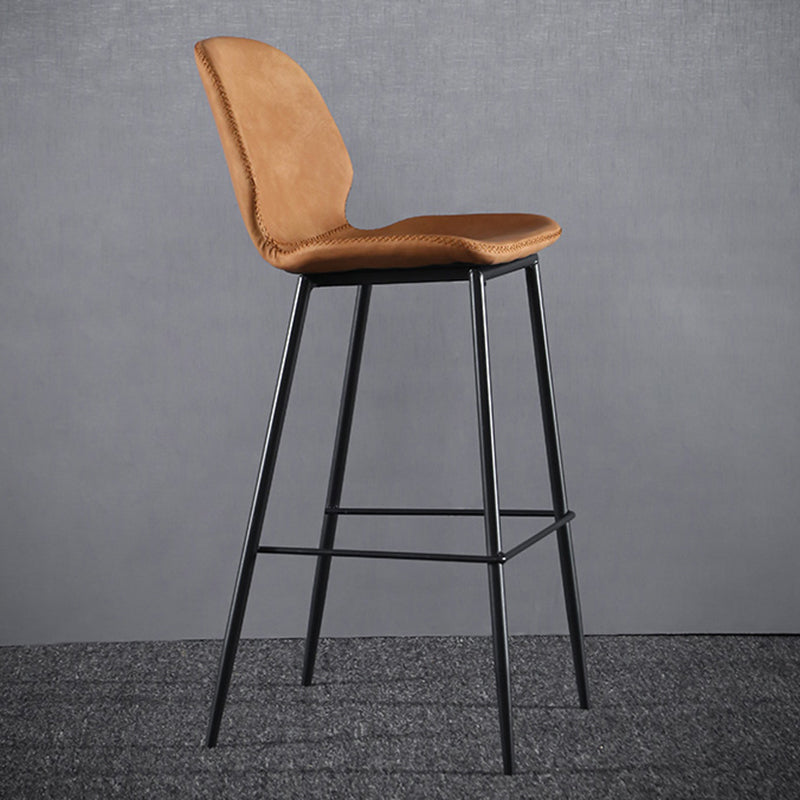 Scandinavian Armless Bar Stools Faux Leather Low Back Barstool with 4 Black Legs