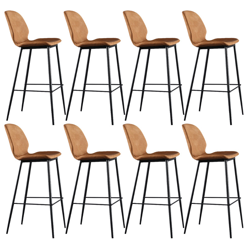 Scandinavian Armless Bar Stools Faux Leather Low Back Barstool with 4 Black Legs