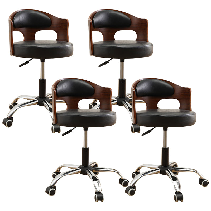 Contemporary Metal Barstool Faux Leather Round Seat Counter Stool with Swivel