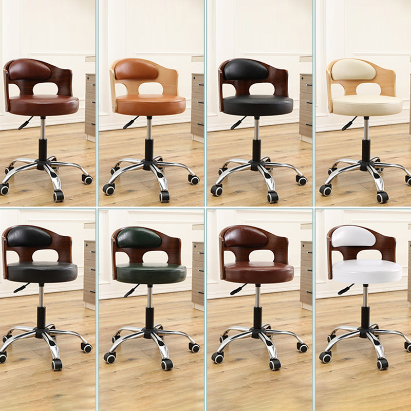 Contemporary Metal Barstool Faux Leather Round Seat Counter Stool with Swivel