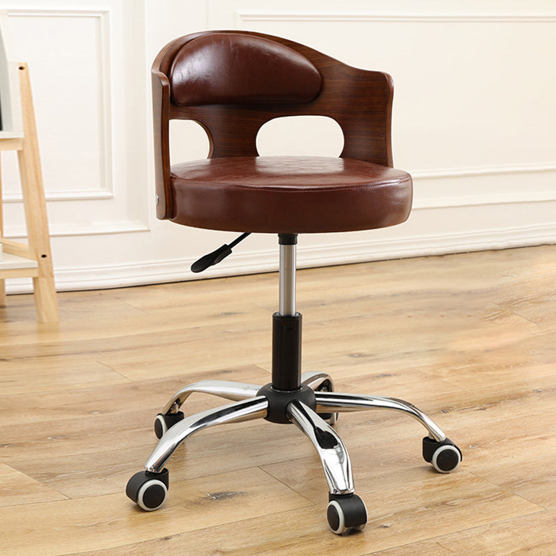 Contemporary Metal Barstool Faux Leather Round Seat Counter Stool with Swivel