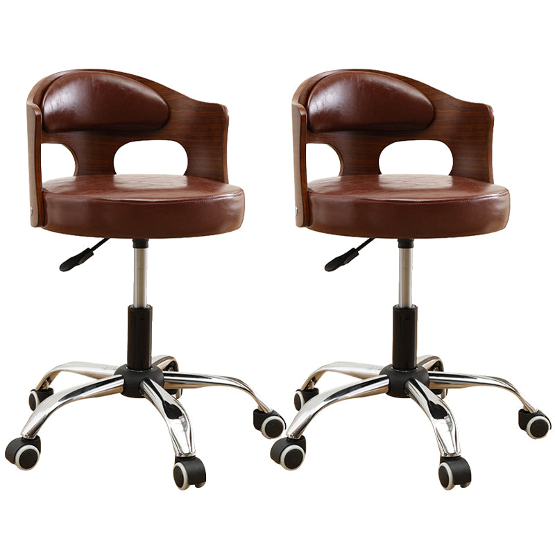 Contemporary Metal Barstool Faux Leather Round Seat Counter Stool with Swivel