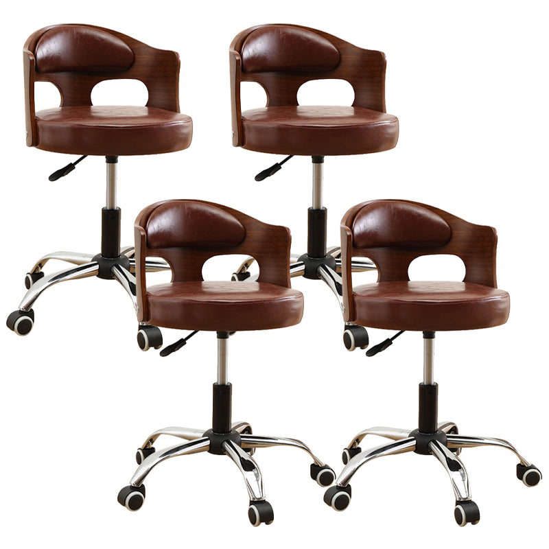 Contemporary Metal Barstool Faux Leather Round Seat Counter Stool with Swivel