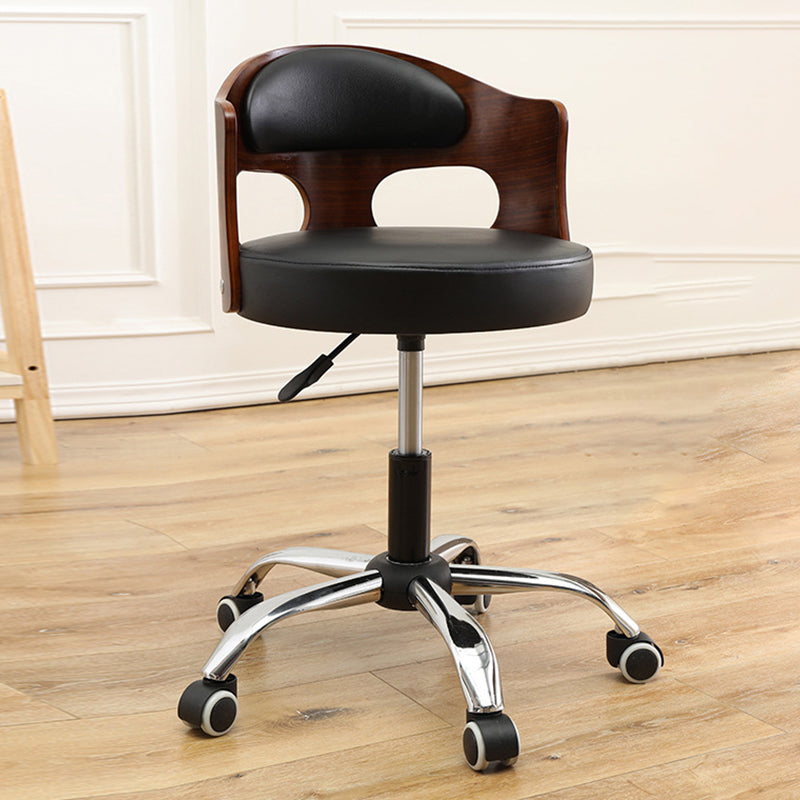 Contemporary Metal Barstool Faux Leather Round Seat Counter Stool with Swivel
