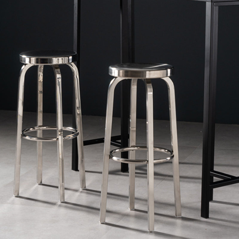 Round Metal Counter Bar Stool Modern Silver Footrest Counter-height Stool