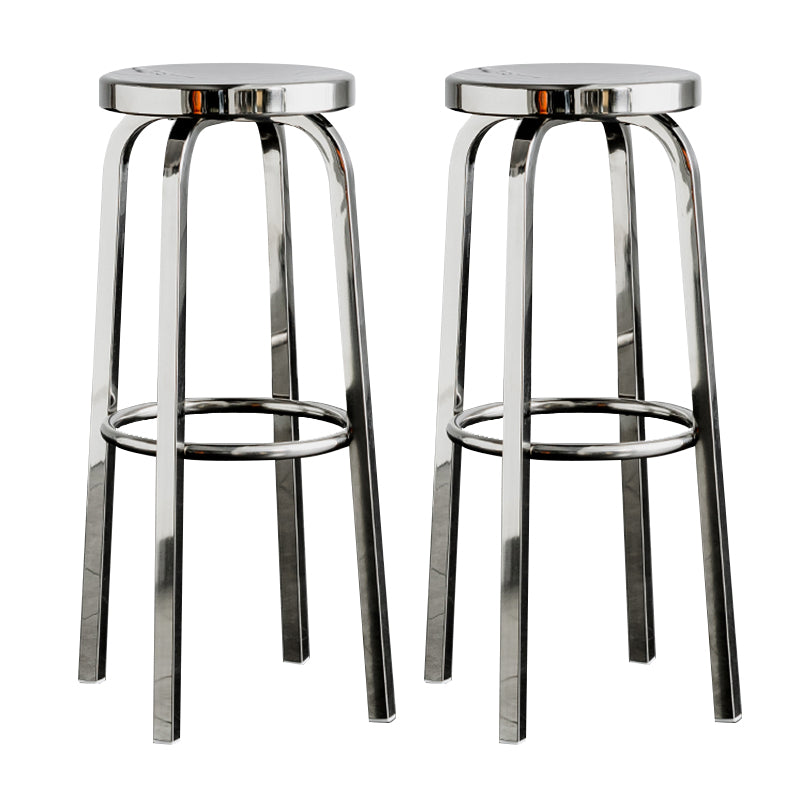 Round Metal Counter Bar Stool Modern Silver Footrest Counter-height Stool
