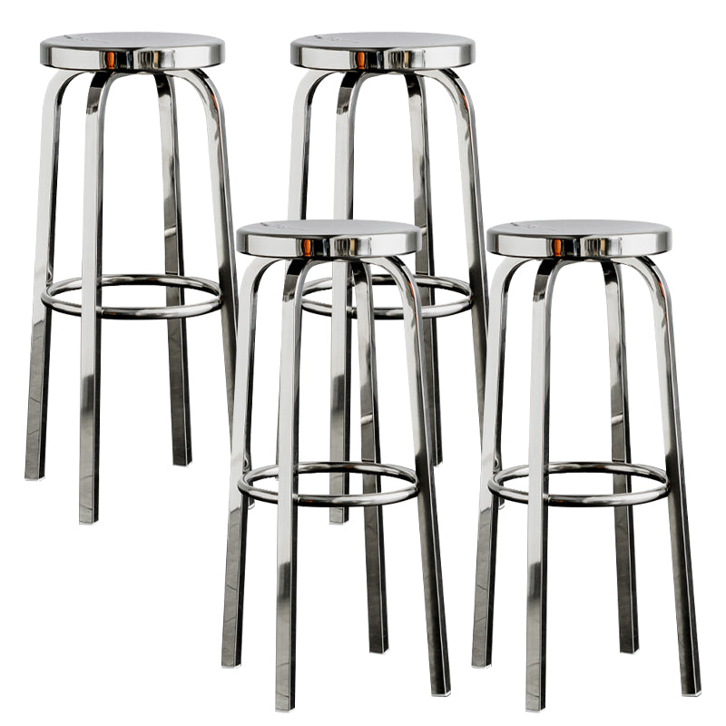 Round Metal Counter Bar Stool Modern Silver Footrest Counter-height Stool