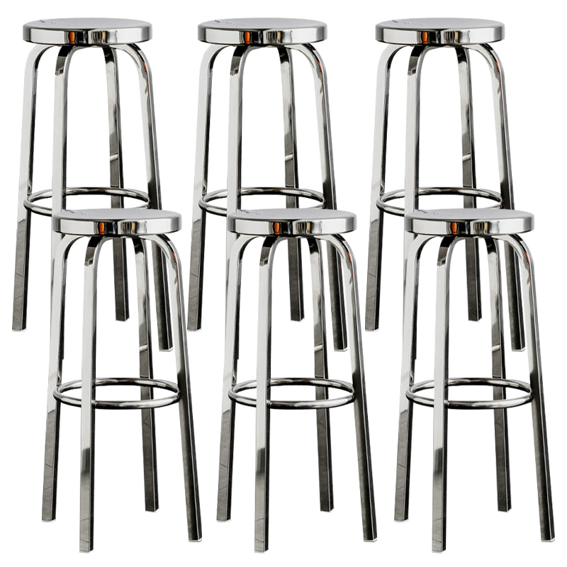 Round Metal Counter Bar Stool Modern Silver Footrest Counter-height Stool