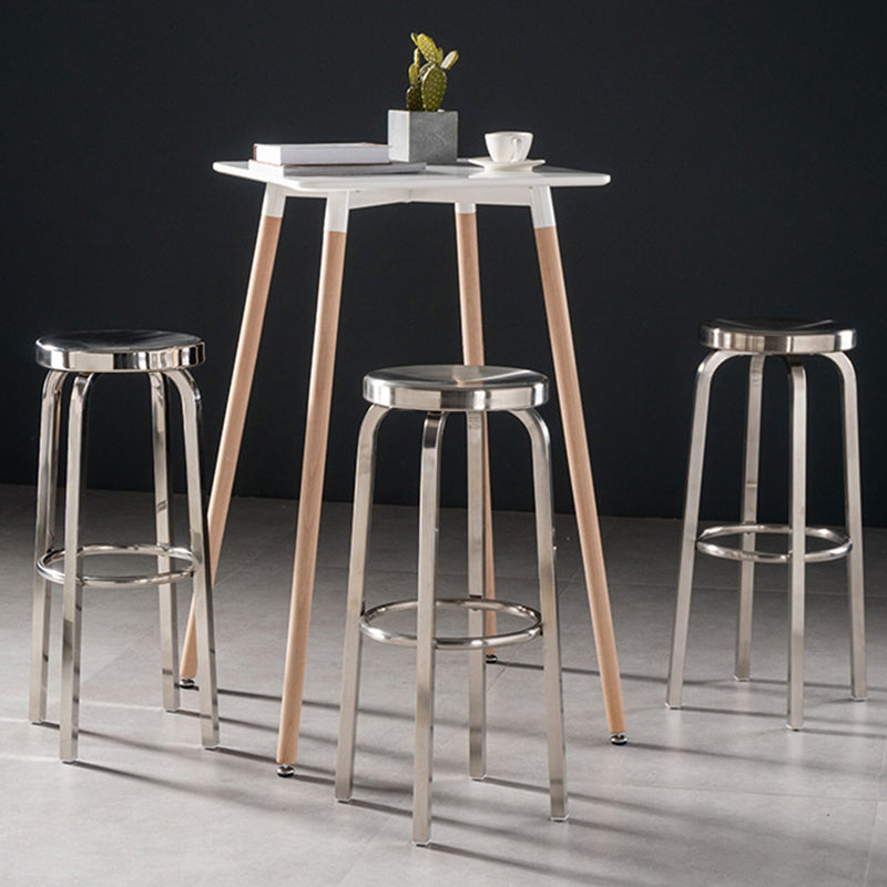 Round Metal Counter Bar Stool Modern Silver Footrest Counter-height Stool