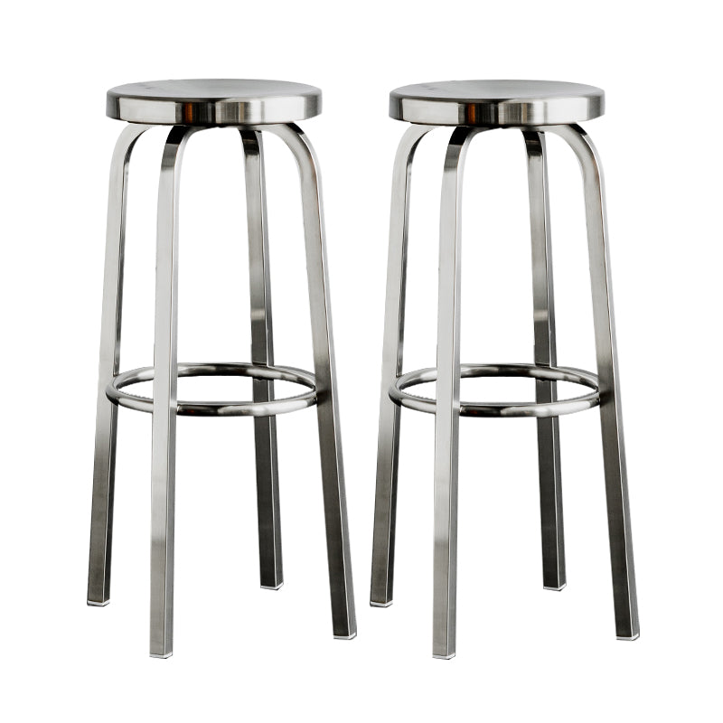 Round Metal Counter Bar Stool Modern Silver Footrest Counter-height Stool
