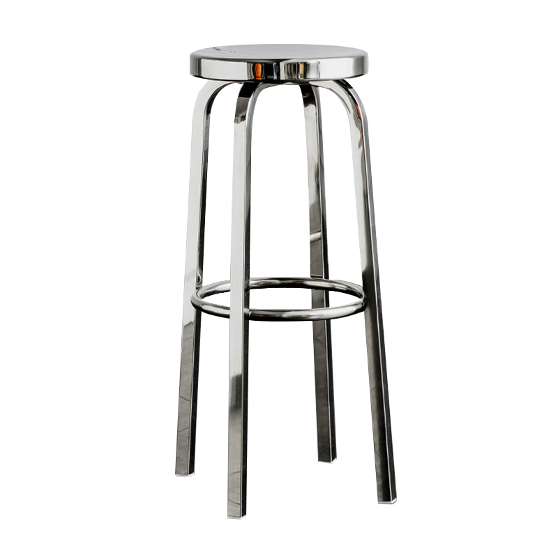Round Metal Counter Bar Stool Modern Silver Footrest Counter-height Stool