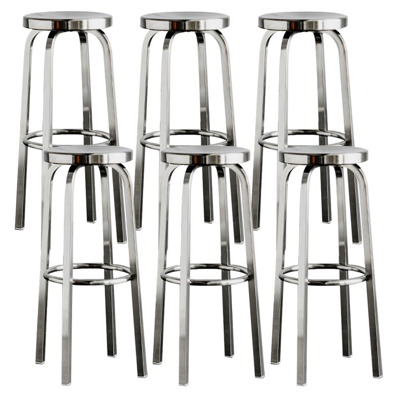 Round Metal Counter Bar Stool Modern Silver Footrest Counter-height Stool