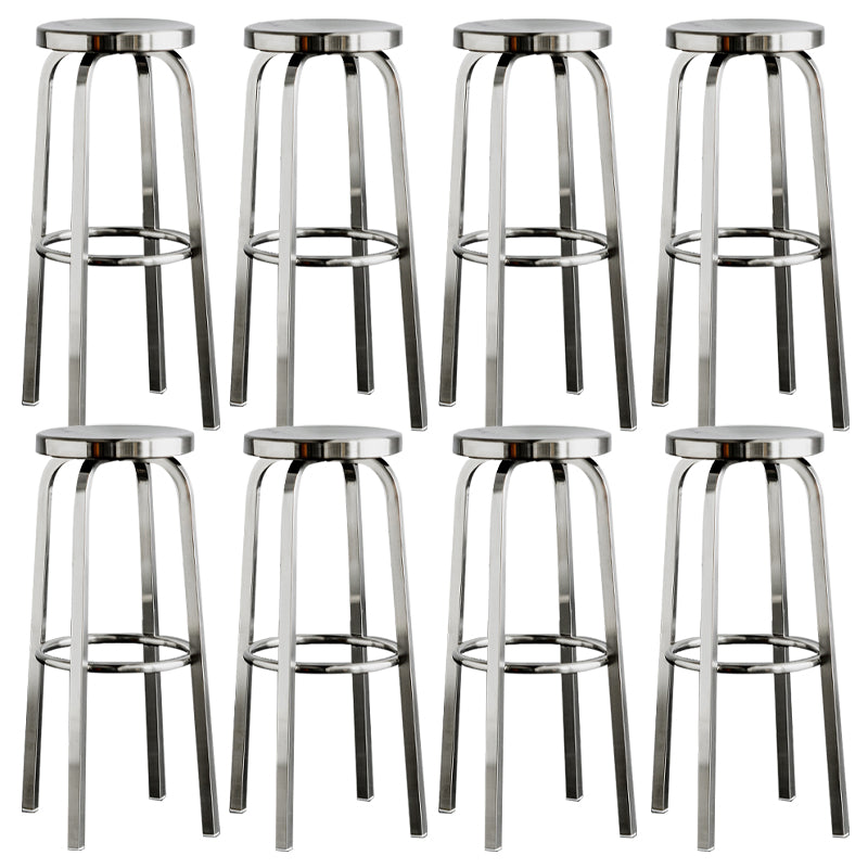 Round Metal Counter Bar Stool Modern Silver Footrest Counter-height Stool