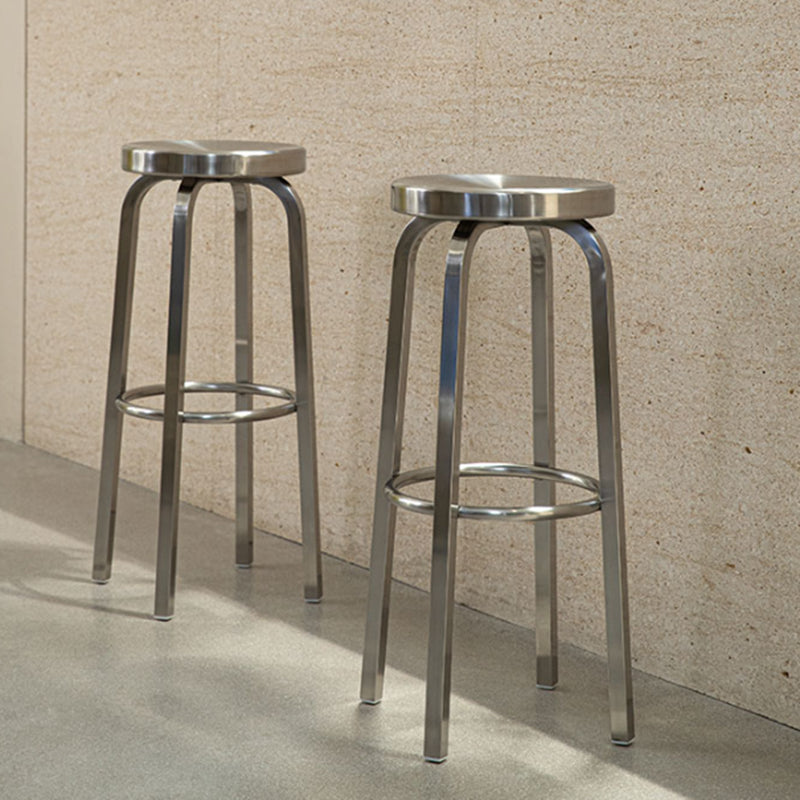 Round Metal Counter Bar Stool Modern Silver Footrest Counter-height Stool