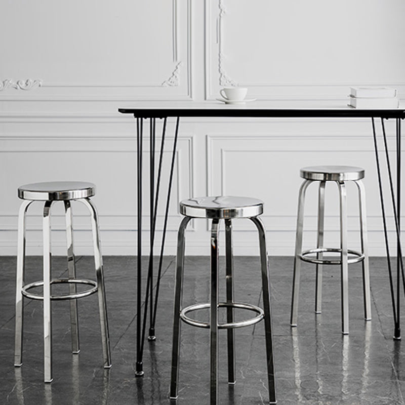Round Metal Counter Bar Stool Modern Silver Footrest Counter-height Stool