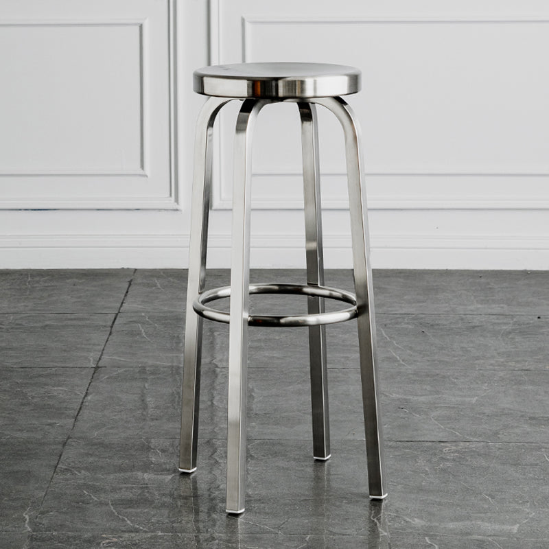 Round Metal Counter Bar Stool Modern Silver Footrest Counter-height Stool