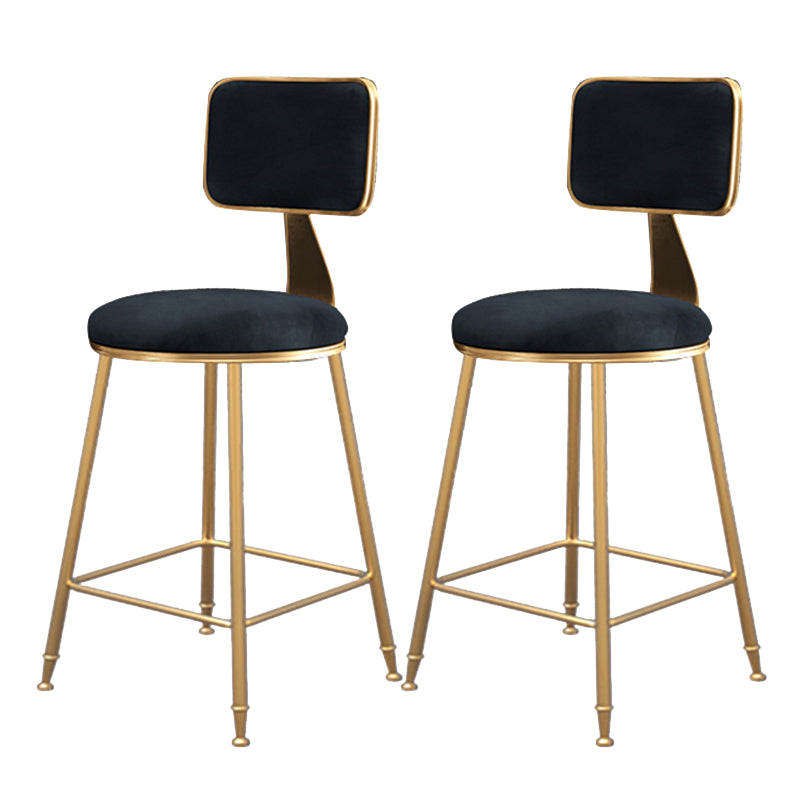 Fabric Round Seat Bar Stools Scandinavian Low Back Barstool with 4 Gold Iron Legs