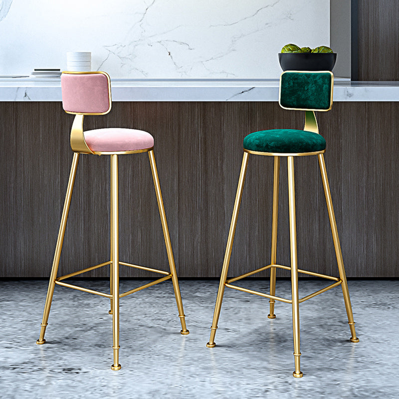 Fabric Round Seat Bar Stools Scandinavian Low Back Barstool with 4 Gold Iron Legs