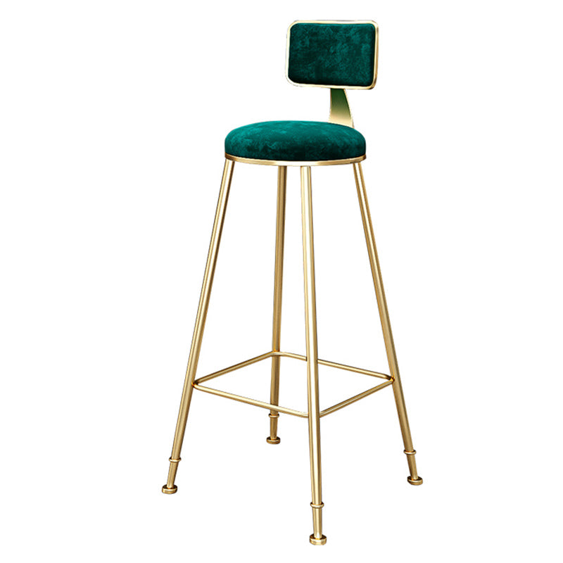 Fabric Round Seat Bar Stools Scandinavian Low Back Barstool with 4 Gold Iron Legs