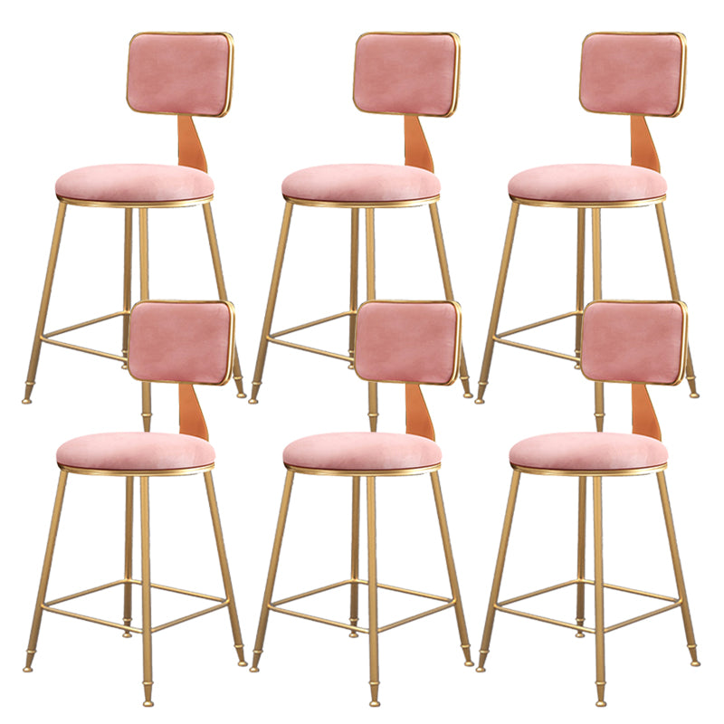 Fabric Round Seat Bar Stools Scandinavian Low Back Barstool with 4 Gold Iron Legs