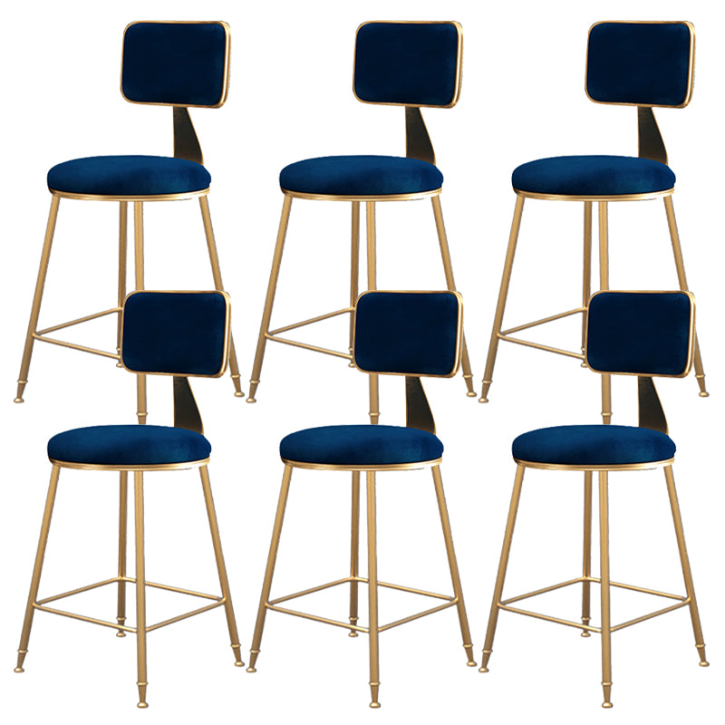 Fabric Round Seat Bar Stools Scandinavian Low Back Barstool with 4 Gold Iron Legs